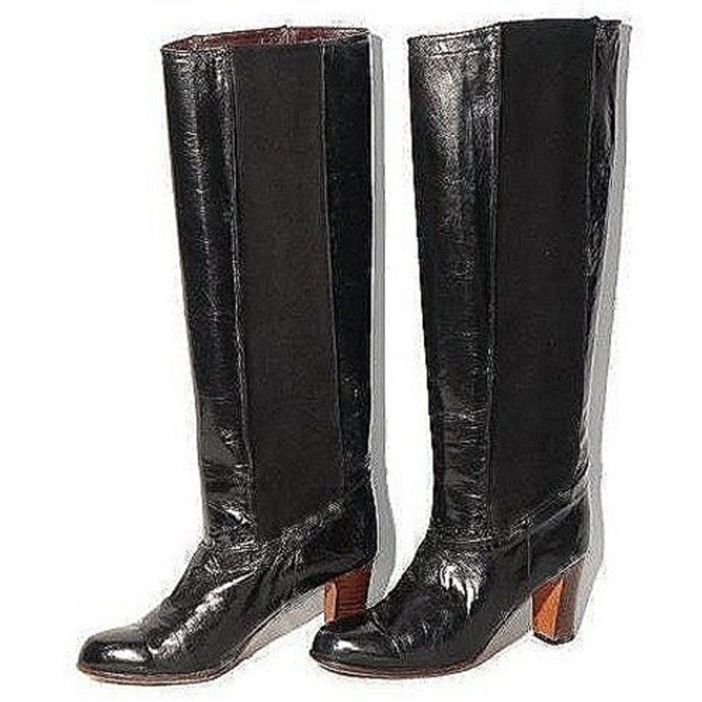 Vintage Black Leather Knee High Boots Women 7‎ Mullys Wood Block Heel